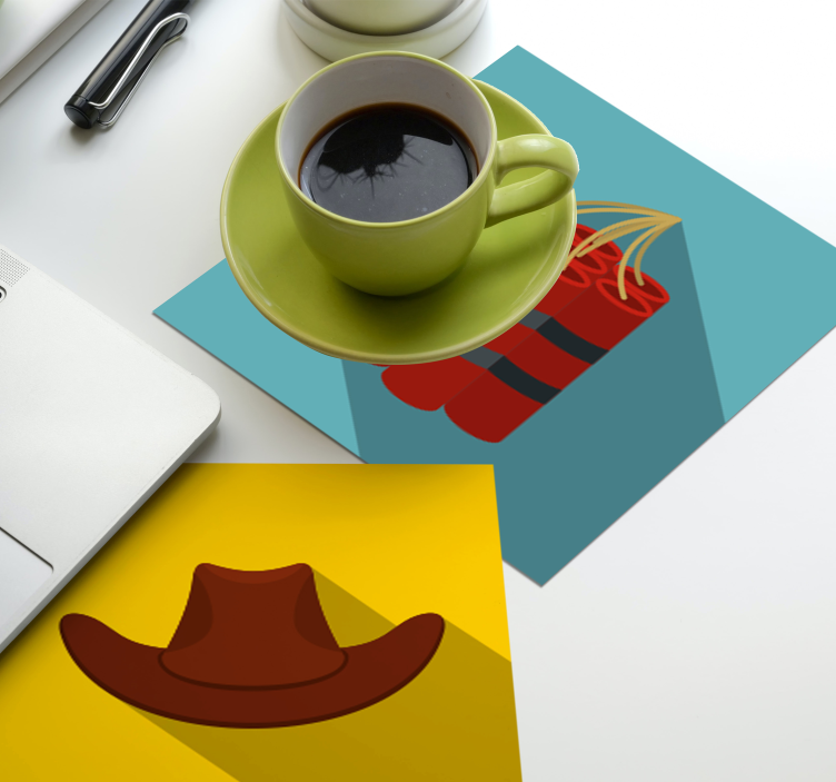 Enge onderzetters cowboyhoed en dynamiet - TenStickers