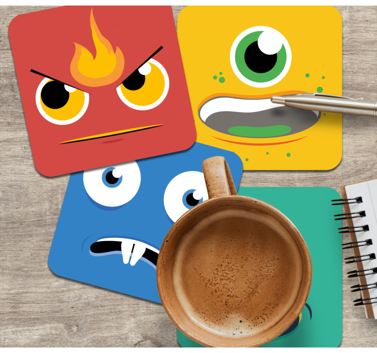 Enge onderzetters kleurrijke monstergezichten - TenStickers