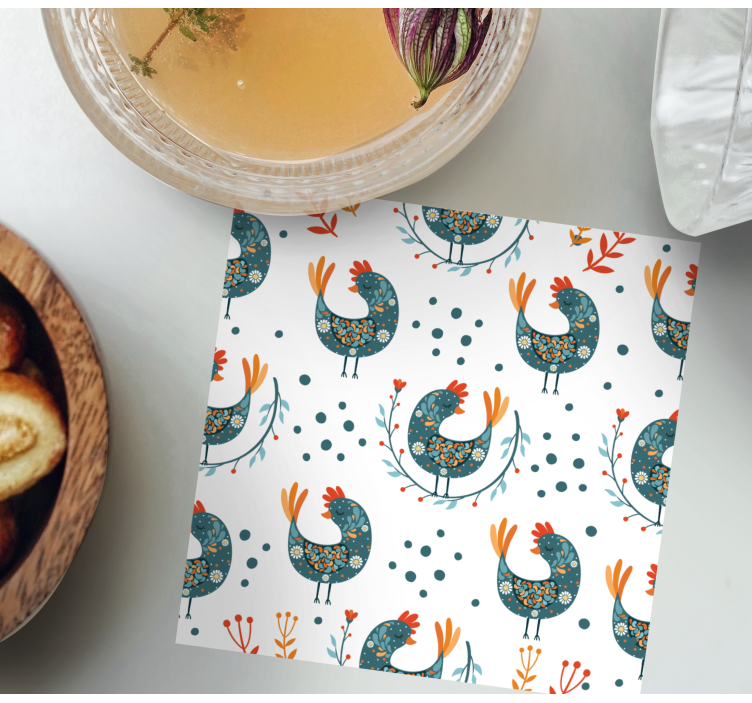 Enge onderzetters met een speels kippenpatroon - TenStickers