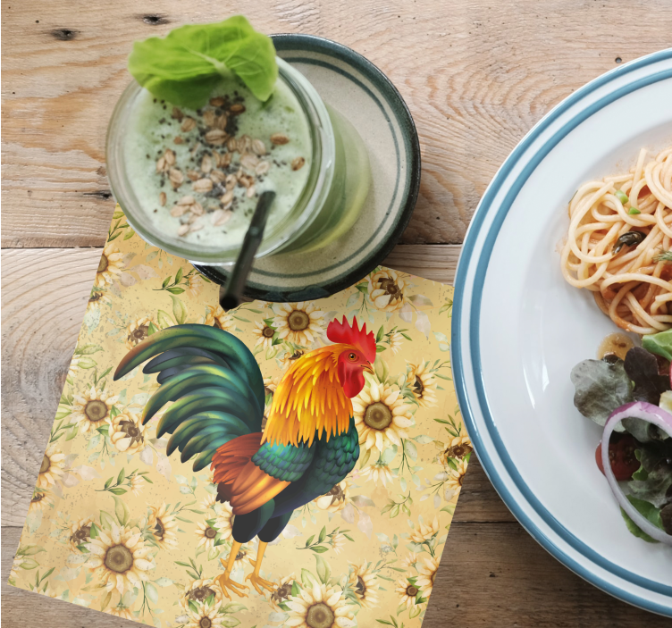 Enge onderzetters met kleurrijke haan illustratie - TenStickers