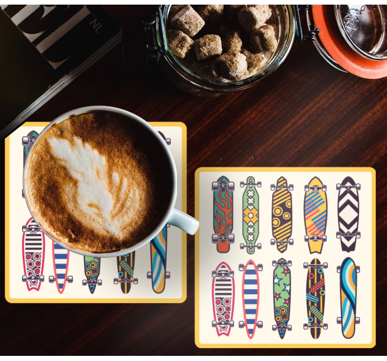 Enge onderzetters met kleurrijke skateboardpatronen - TenStickers