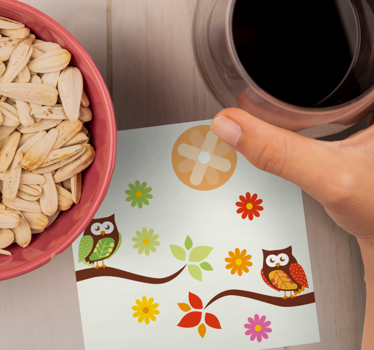 Enge onderzetters met kleurrijke uilen en bloemen - TenStickers