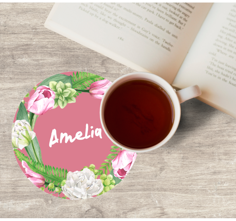 Gepersonaliseerde onderzetters bloemenkrans roze - TenStickers