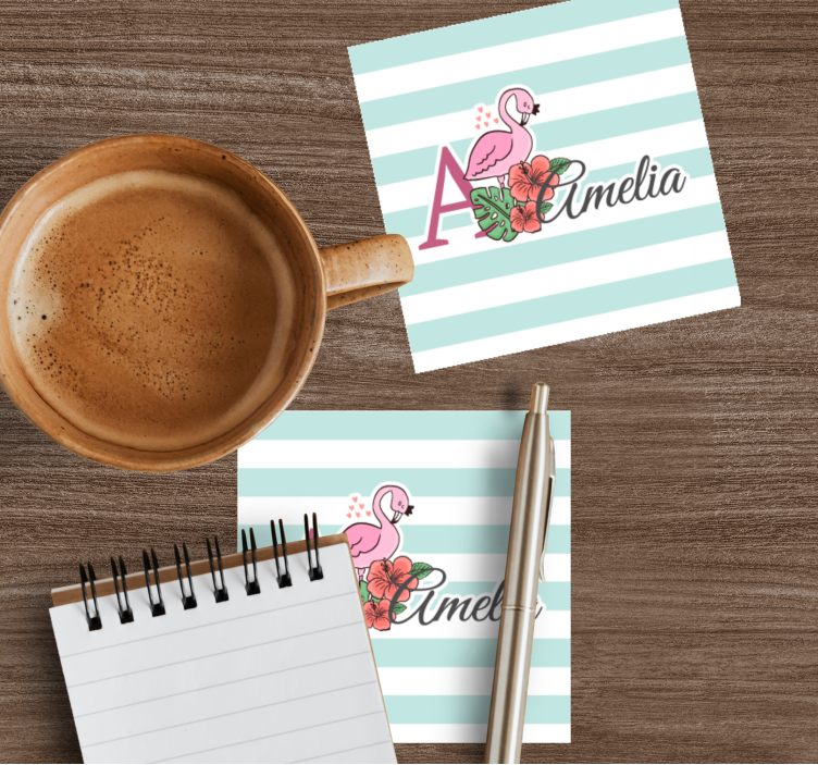 Gepersonaliseerde onderzetters flamingo bloemen - TenStickers
