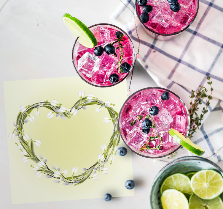 Gepersonaliseerde onderzetters hartvormig bloemenmotief - TenStickers