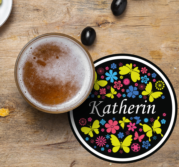 Gepersonaliseerde onderzetters met bloemen en vlinders - TenStickers