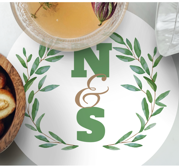 Gepersonaliseerde onderzetters met initialen in loofkrans - TenStickers