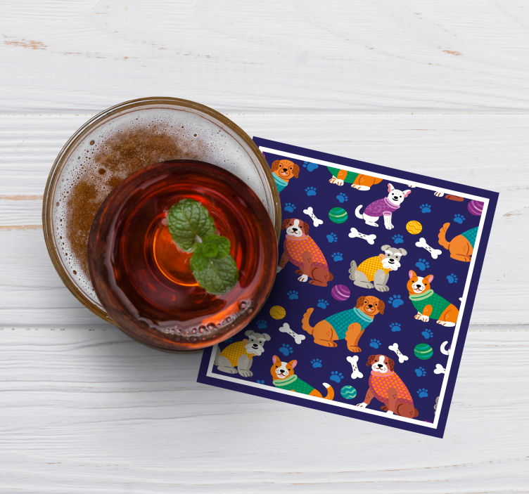 Gepersonaliseerde onderzetters met kleurrijke hondenpatronen - TenStickers