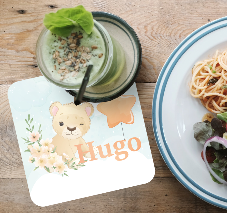 Gepersonaliseerde onderzetters met speelse leeuw en ster - TenStickers