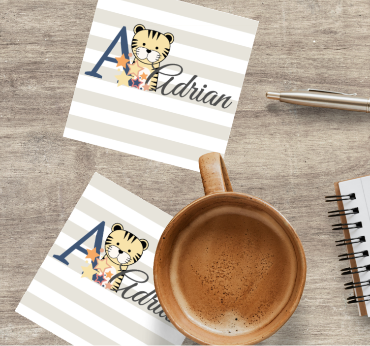 Gepersonaliseerde onderzetters met speelse tijgerillustratie - TenStickers