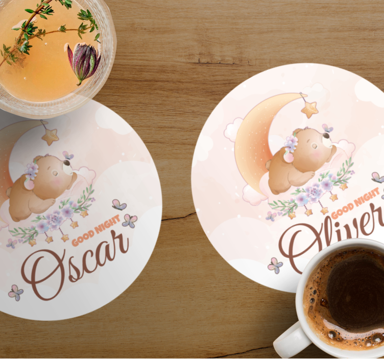 Gepersonaliseerde onderzetters schattig berenbedtijdthema - TenStickers
