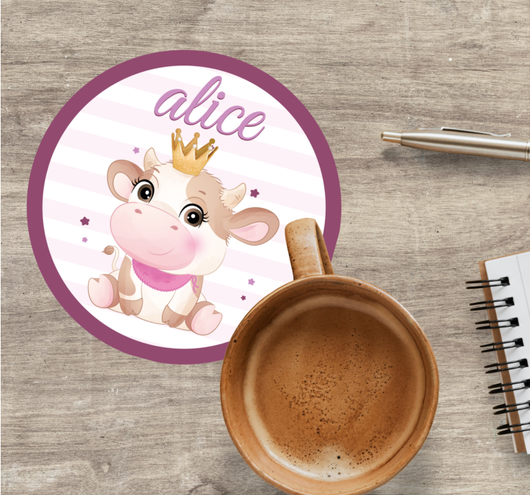 Gepersonaliseerde onderzetters schattig koe karakter - TenStickers
