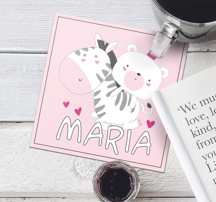 Gepersonaliseerde onderzetters schattig zebra beer duo - TenStickers