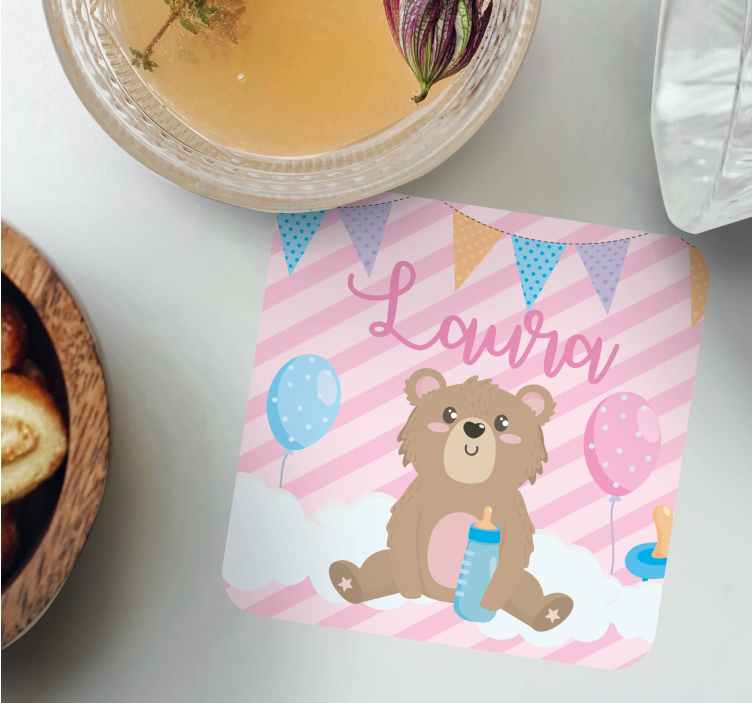 Gepersonaliseerde onderzetters schattige beer met ballonnen - TenStickers