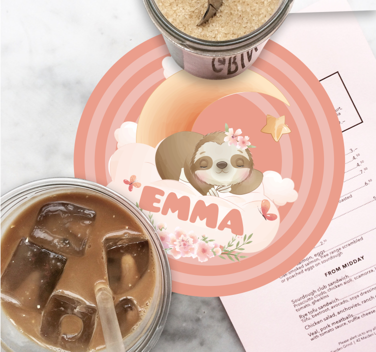 Gepersonaliseerde onderzetters sloth moon floral - TenStickers