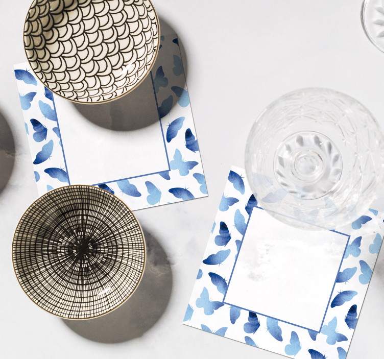 Gepersonaliseerde onderzetters vlinderpatroon blauwe lijsten - TenStickers