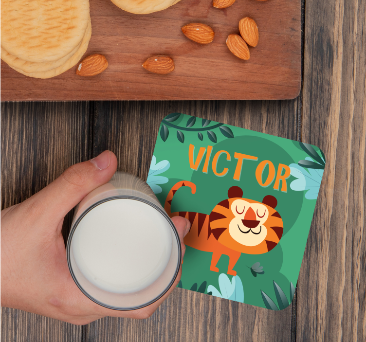 Gepersonaliseerde onderzetters vrolijke tijgerillustratie - TenStickers