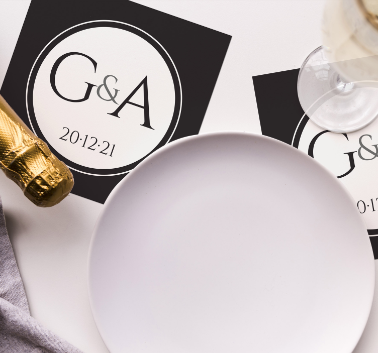 Gepersonaliseerde klassieke huwelijksonderlegger voor glazen - TenStickers