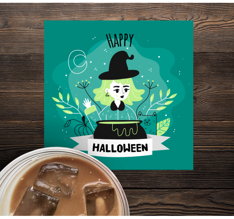 Halloween onderzetters heks met ketel - TenStickers