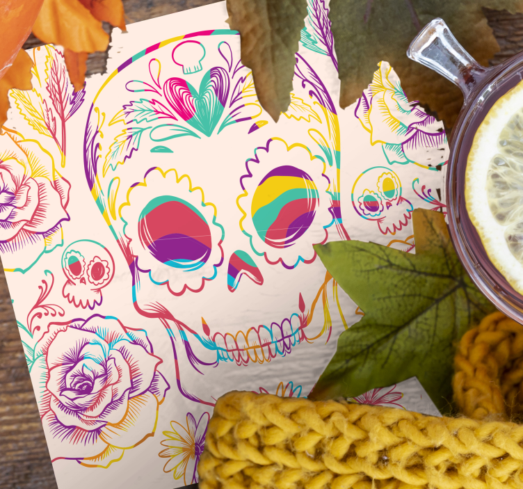 Halloween onderzetters kleurrijke schedel bloemen - TenStickers