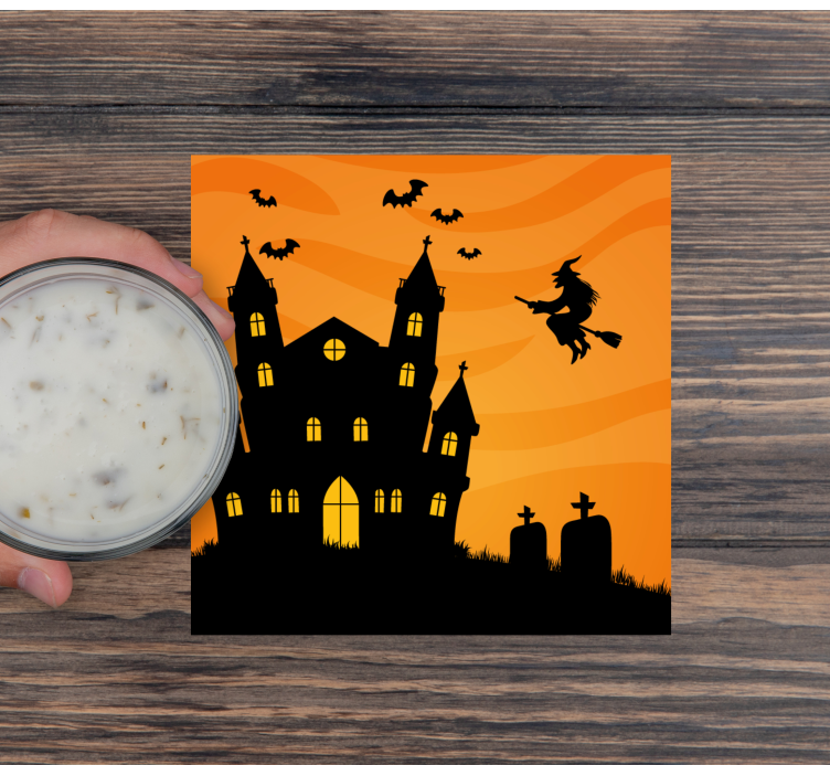Halloween onderzetters spookhuis silhouet - TenStickers