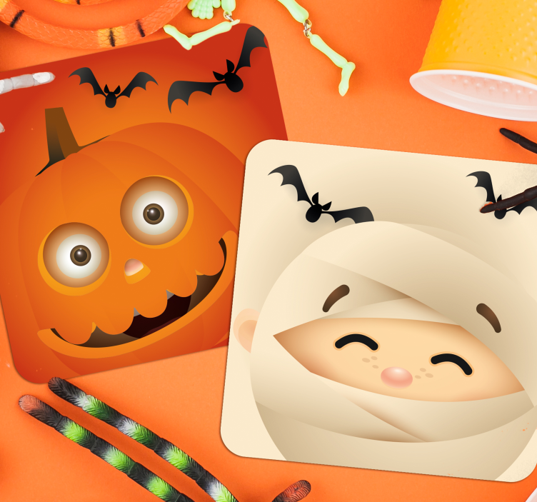Halloween onderzetters vrolijke pompoen en mummie - TenStickers