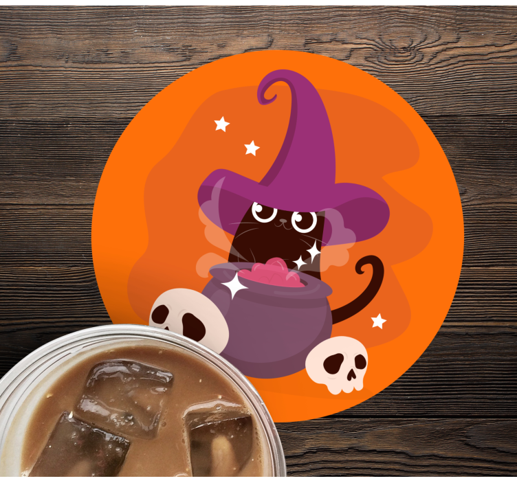Kat heksenhoed illustratie halloween coaster - TenStickers