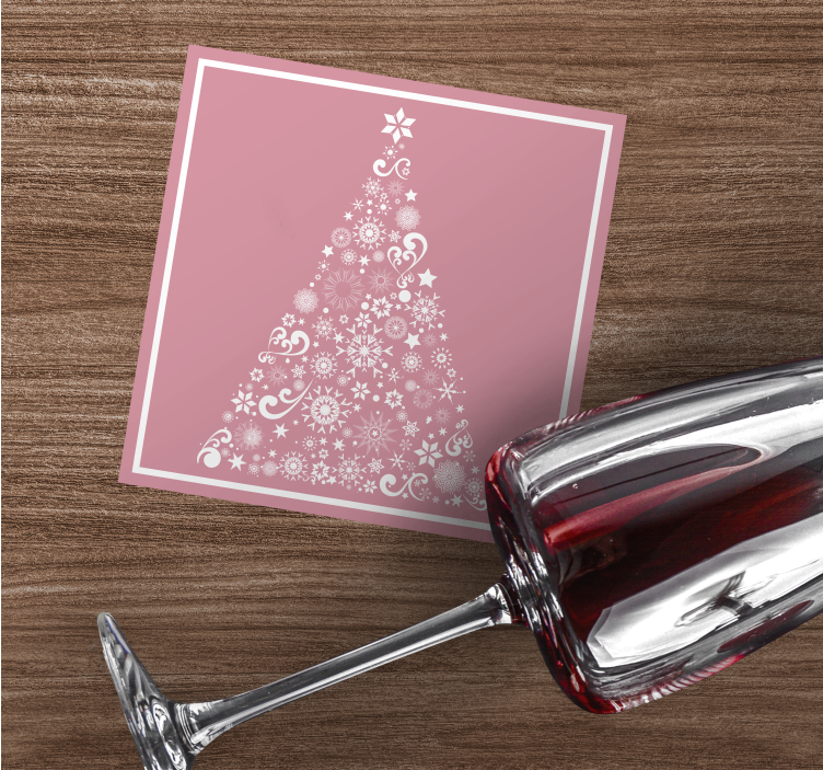 Kerst onderzetters Feestelijke boom op roze - TenStickers