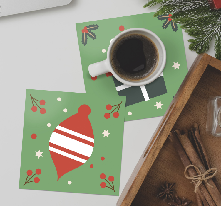 Kerst onderzetters feestelijke ornamenten en cadeau - TenStickers
