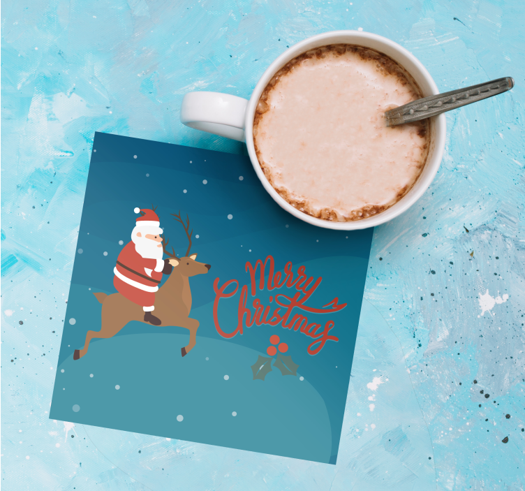 Kerst onderzetters kerstman op rendier - TenStickers