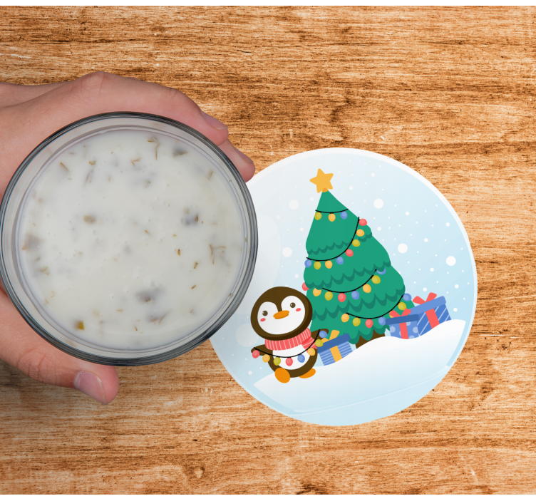 Kerst onderzetters pinguïn met kerstboom - TenStickers