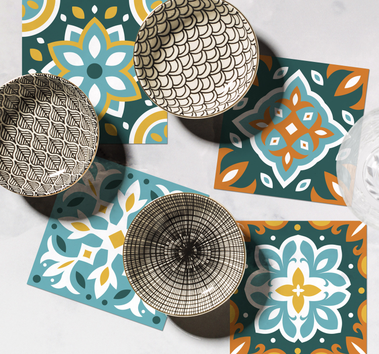 Kleurrijke ornament tegel onderzetter - TenStickers