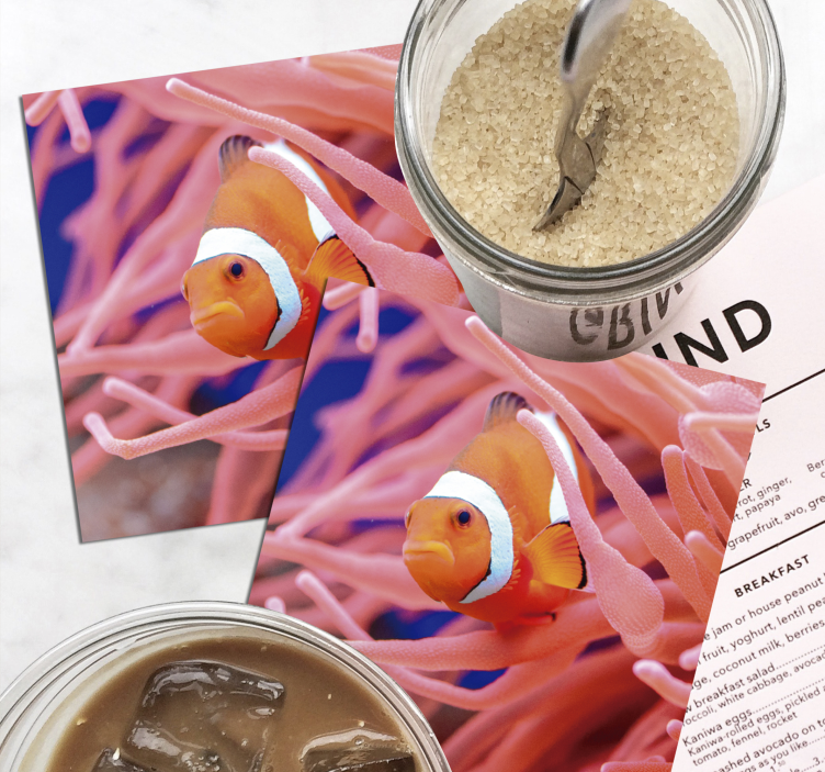 Moderne onderzetters clownvis onderwater scène - TenStickers