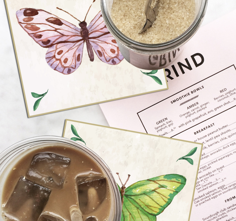 Moderne onderzetters met levendige vlinderkunst - TenStickers