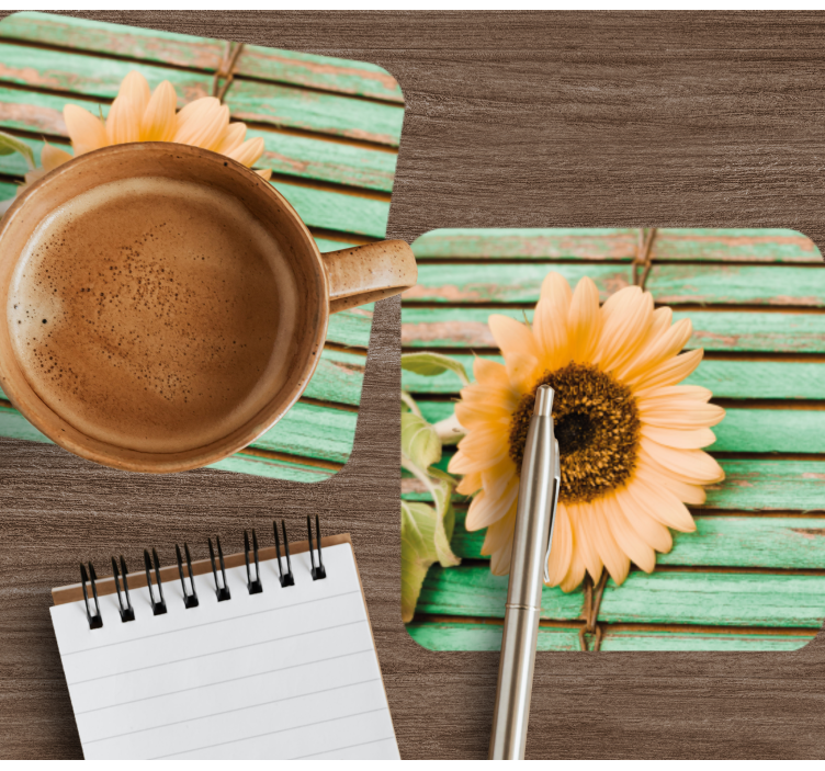 Moderne onderzetters zonnebloem op groene achtergrond - TenStickers