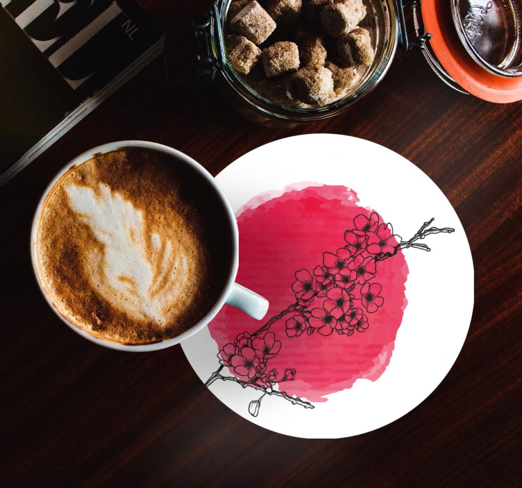 Onderzetters bloemenomtrek op roze - TenStickers