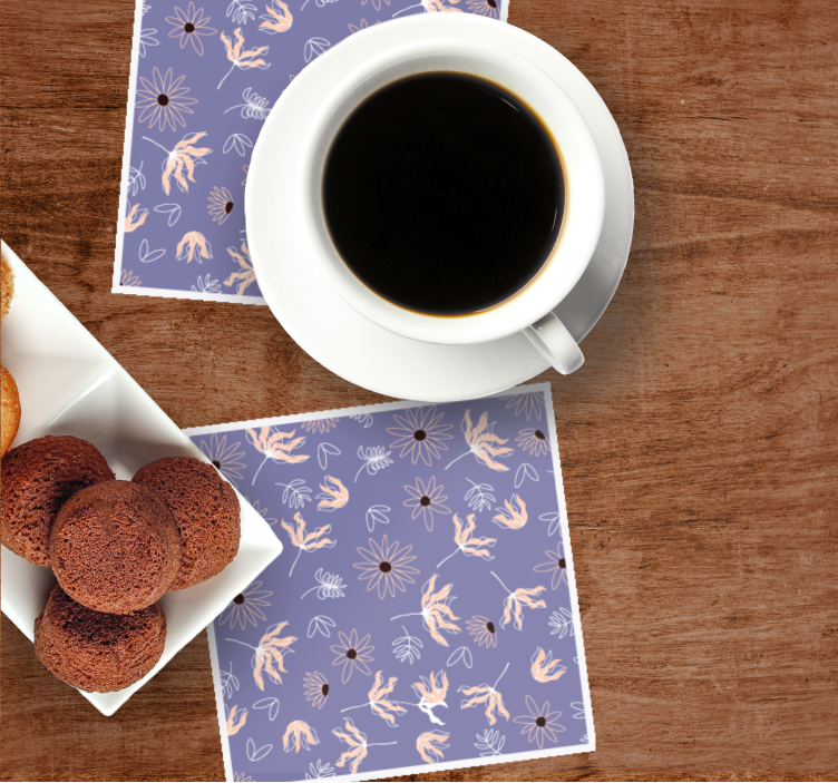 Onderzetters met bloemenpatronen op paars - TenStickers