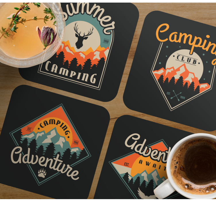 Vintage onderzetters camping avontuur illustraties - TenStickers