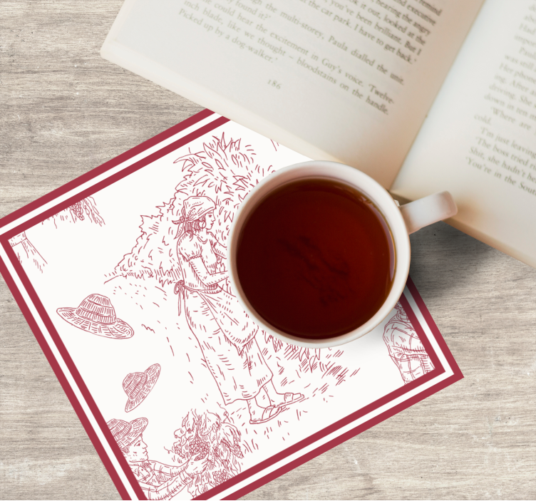 Vintage onderzetters landelijke scène illustratie - TenStickers