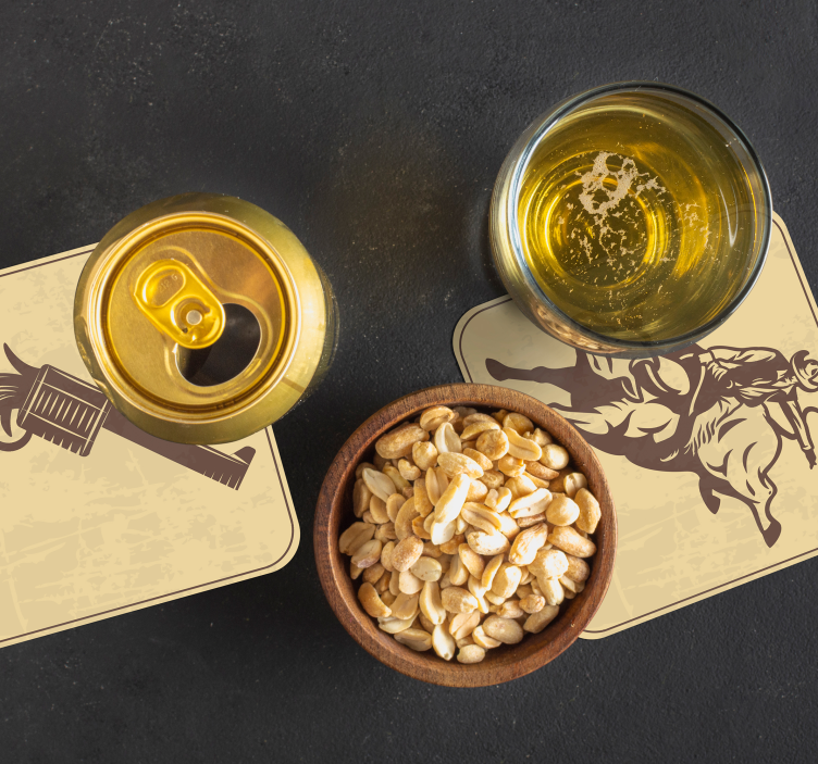 Vintage onderzetters rodeo cowboy kunstwerk - TenStickers