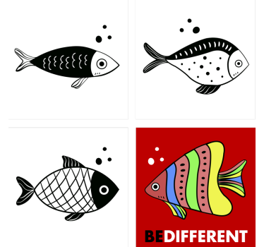 Onderzetters meerkleurig vis met tekst  - TenStickers