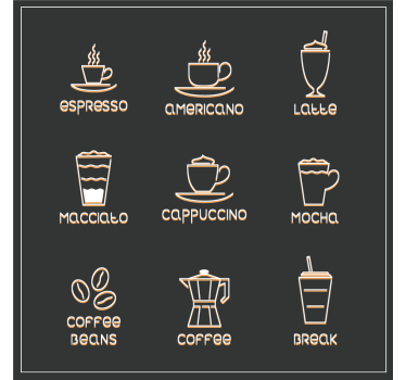 Tekst onderzetters koffies en dranken overzicht - TenStickers