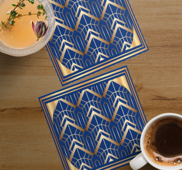 Moderne onderzetters geometrisch blauw en goud patroon - TenStickers