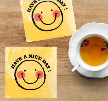 Tekst onderzetters blije smiley met groet - TenStickers