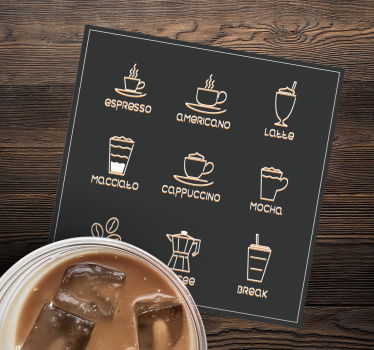 Tekst onderzetters koffies en dranken overzicht - TenStickers
