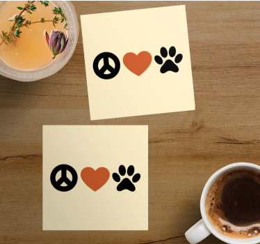 Tekst onderzetters vrede liefde huisdieren - TenStickers