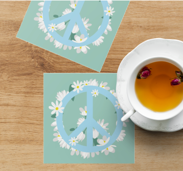 Tekst onderzetters vredessymbool omringd door madeliefjes - TenStickers