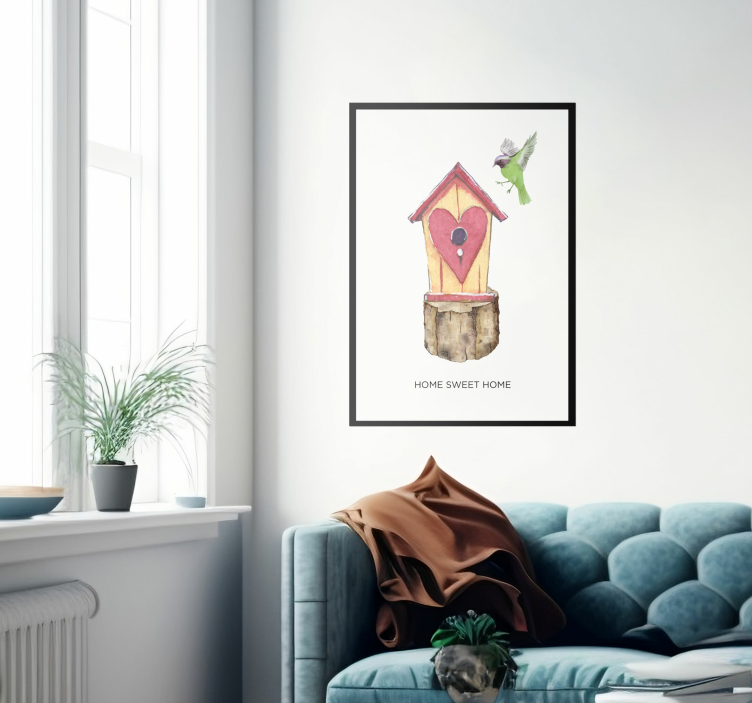 Poster tekst 'home sweet home' en vogelhuis  - TenStickers