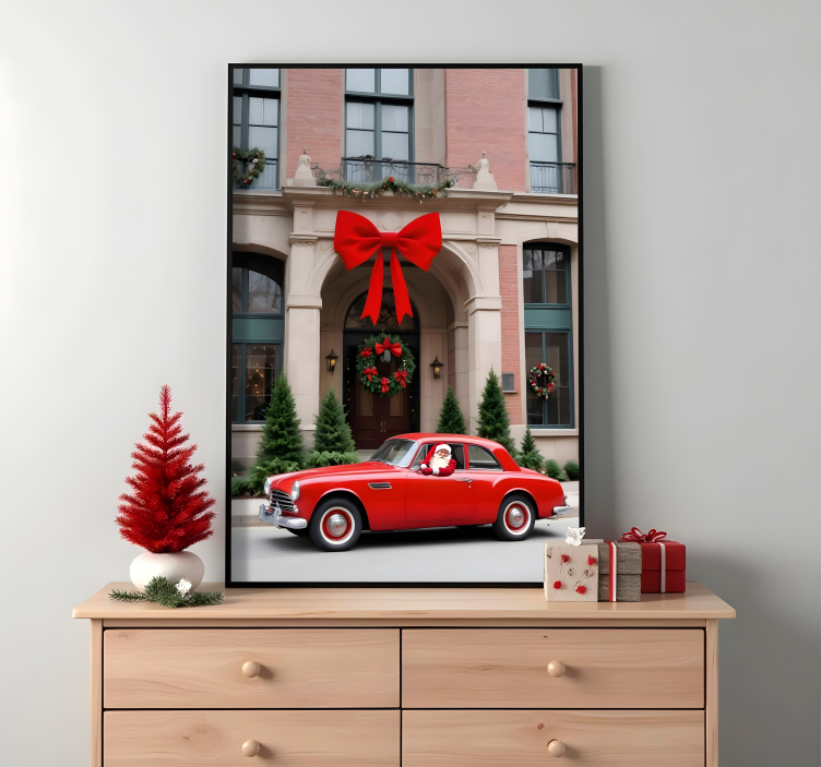 Auto in de winter kerst poster - TenStickers