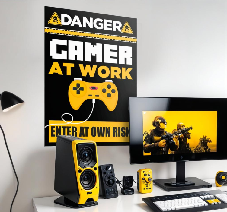 Gevaar gamer op het werk videogameposter - TenStickers